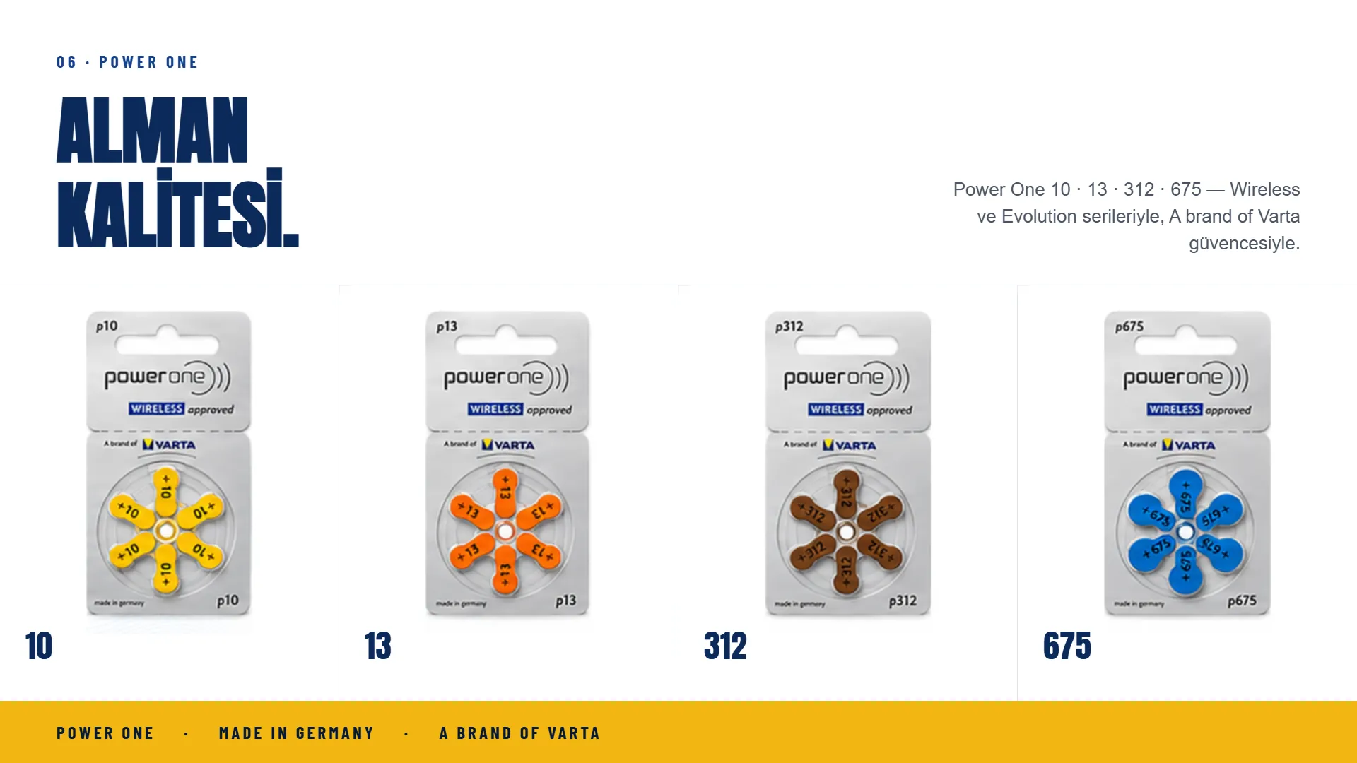 Power One — Alman kalitesi. Wireless ve Evolution serileriyle, A brand of Varta güvencesiyle.